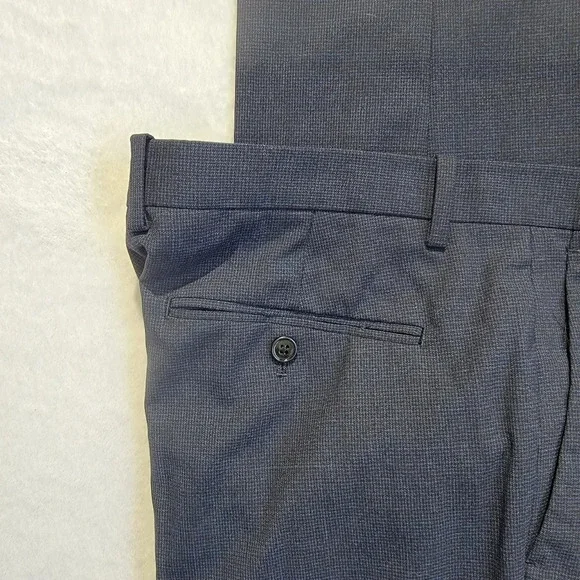 THEORY Mens Mayer Emerson Wool Pants Trousers Navy Suble Checked Size 36 / 34